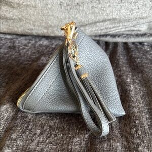 Gray Leather Wristlet Clutch